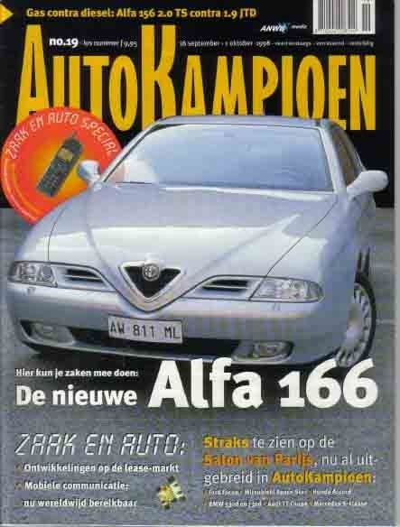 Autokampioen 19 1998 : Alfa Romeo 156 / 166 - Audi TT - BMW, Ophalen of Verzenden, Gelezen, Algemeen