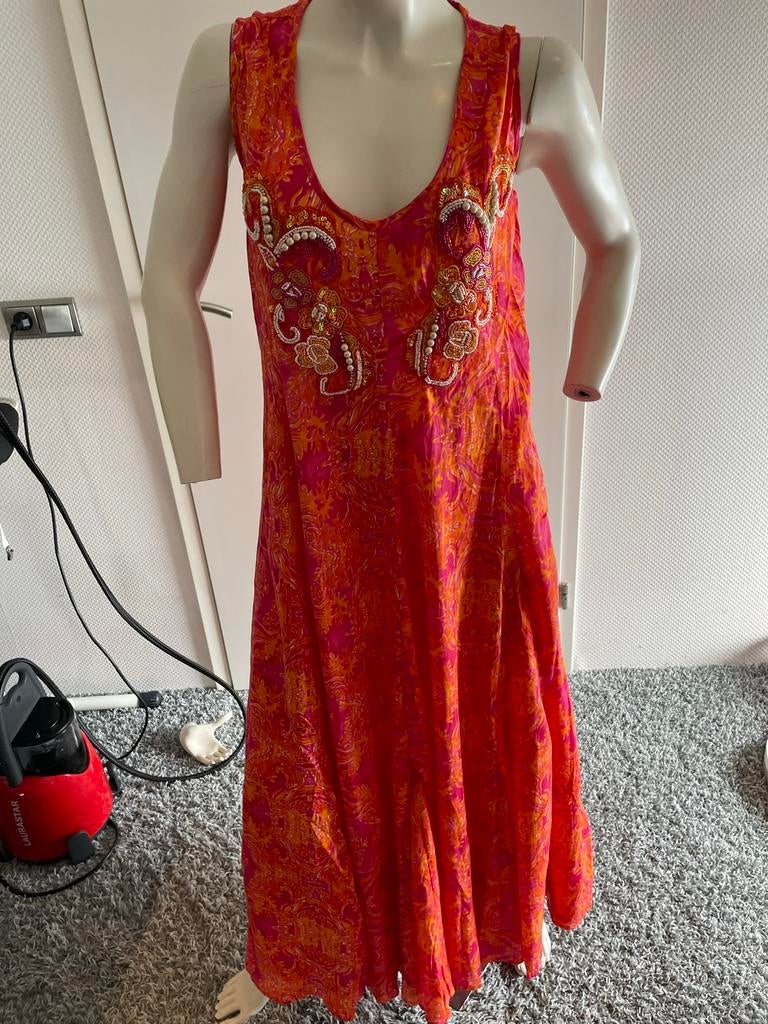 Antica sartoria lange jurk met kralen one size, Maat 38/40 (M), ., Oranje, Ophalen of Verzenden