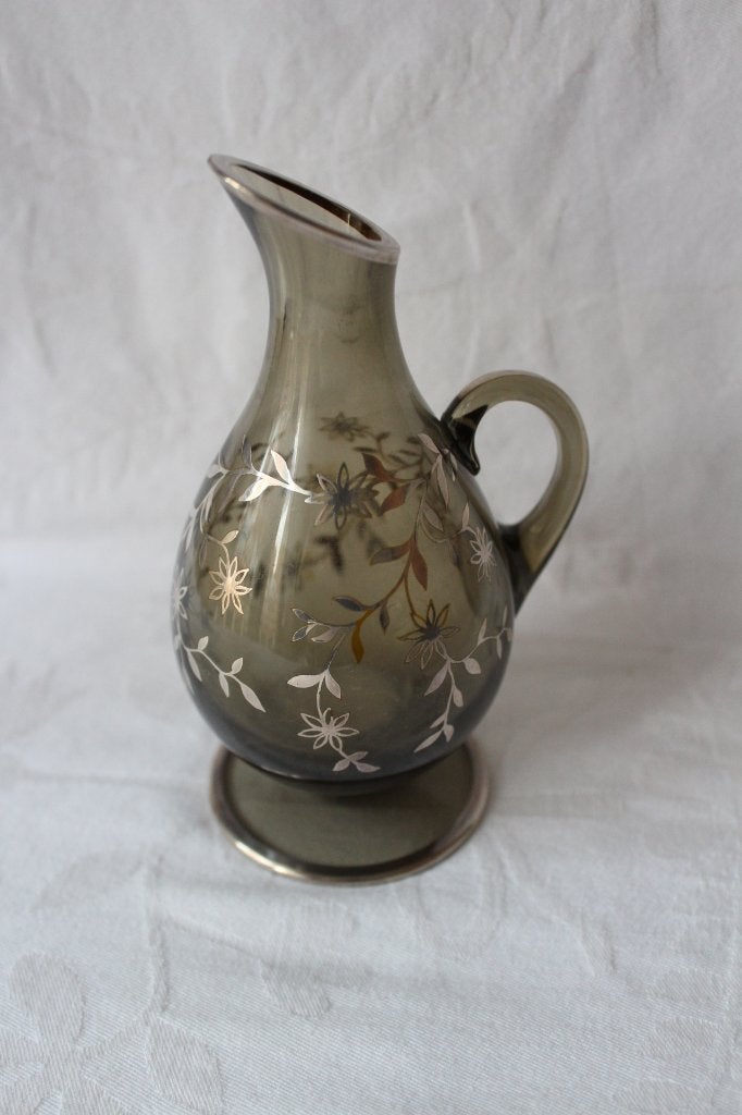 Vintage rookglas zilver overlay vaas 1950-1960, Antiek en Kunst, Antiek | Glas en Kristal, Ophalen of Verzenden