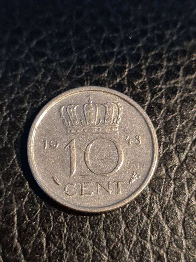Nederland 10 cent 1948 Koningin Wilhelmina, Postzegels en Munten, Ophalen of Verzenden, Koningin Wilhelmina, 10 cent, Losse munt