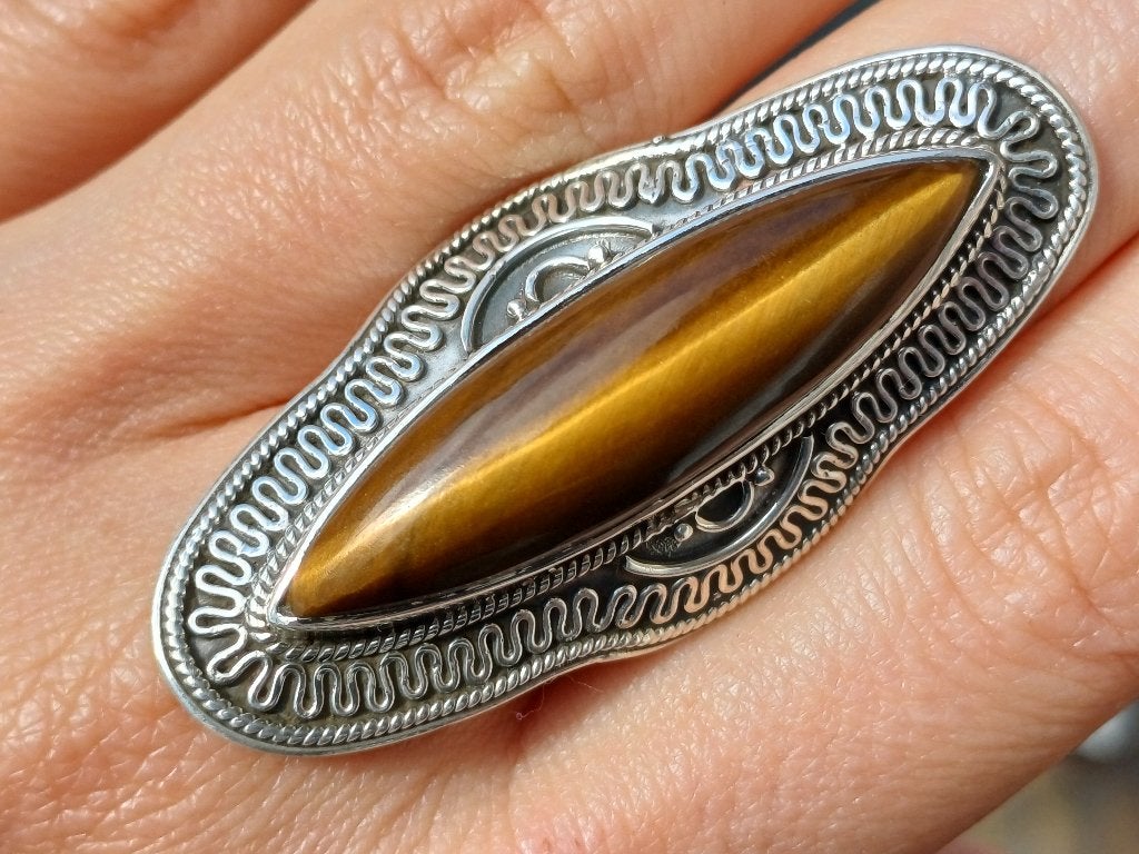 Vanoli Langwerpige 925 zilveren ring tijgeroog maat 17,25, Sieraden, Tassen en Uiterlijk, Daiva1973@hotmail.com, Vanoli, Bruin