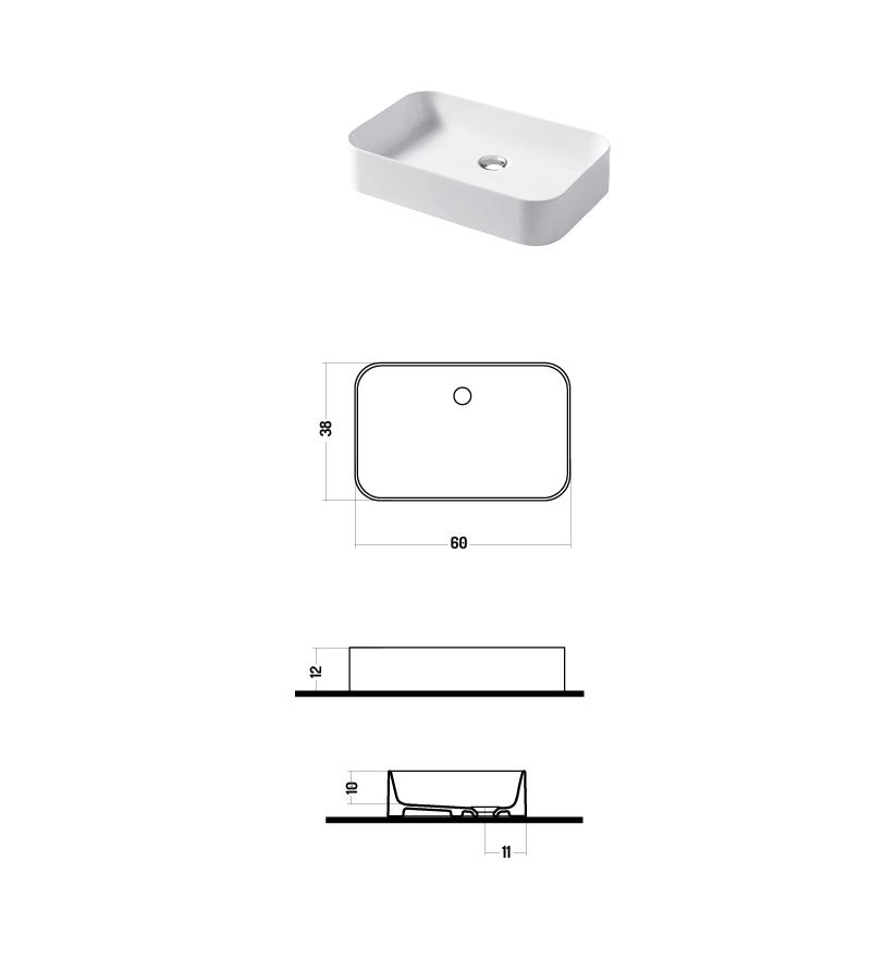 Wastafel Lavabo Slim 60x38 cm Wit - Nieuw in doos, Nieuw, Minder dan 100 cm, Wasbak of Wastafel, 25 tot 50 cm