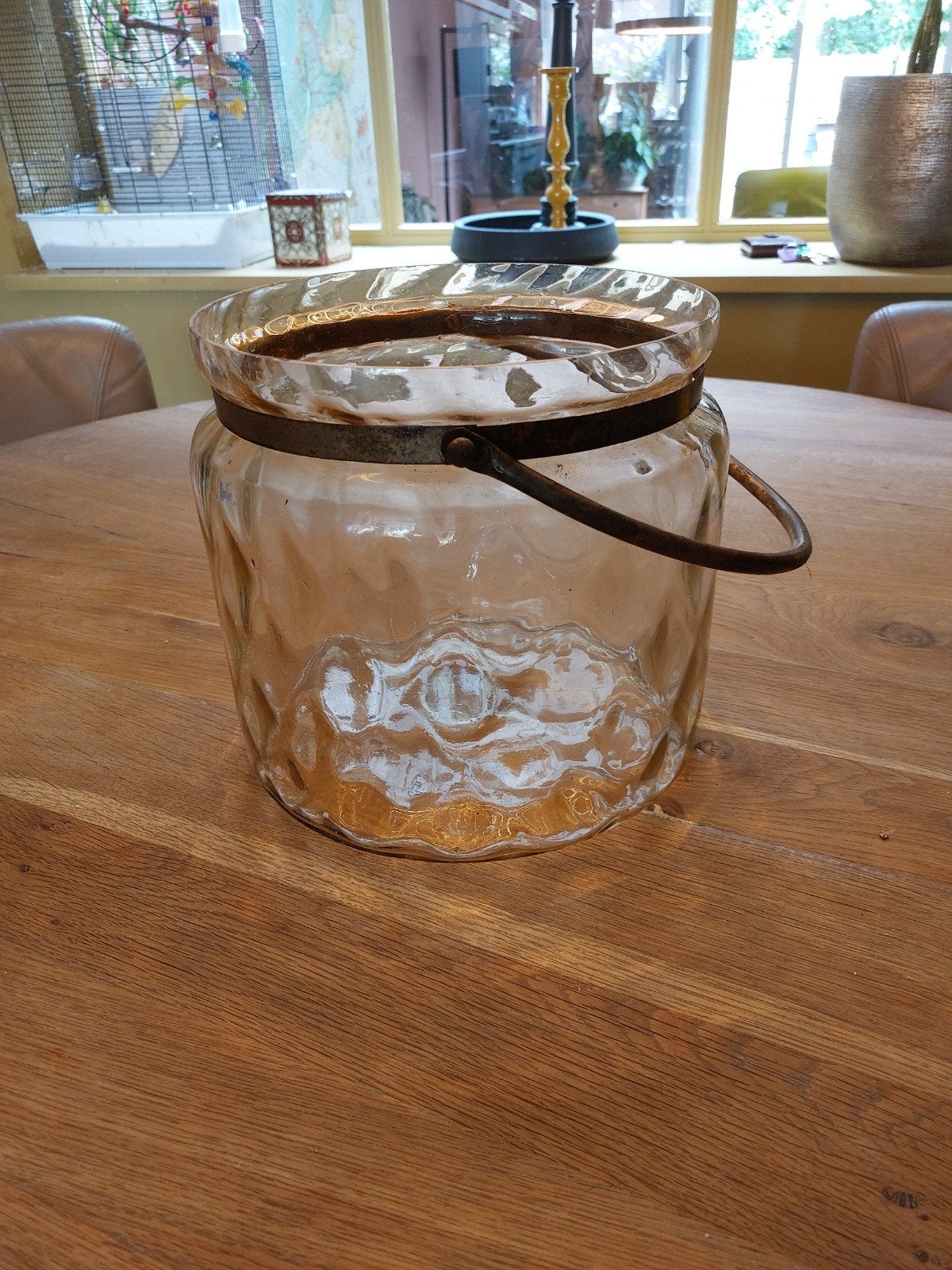 Grote glazen pot, kandelaar., Huis en Inrichting, Woonaccessoires | Stolpen, Ophalen
