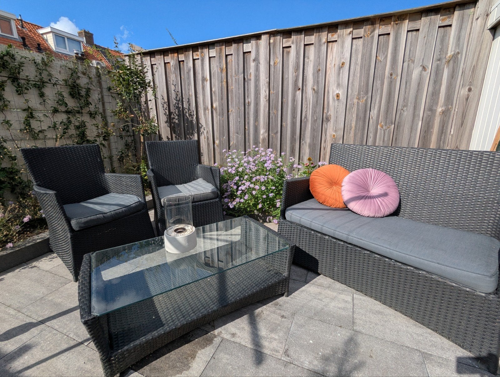 Comfortabel tuinset met kussens - Ideaal voor buiten!, Tuin en Terras, Ophalen, 4 zitplaatsen, Gebruikt, Bank