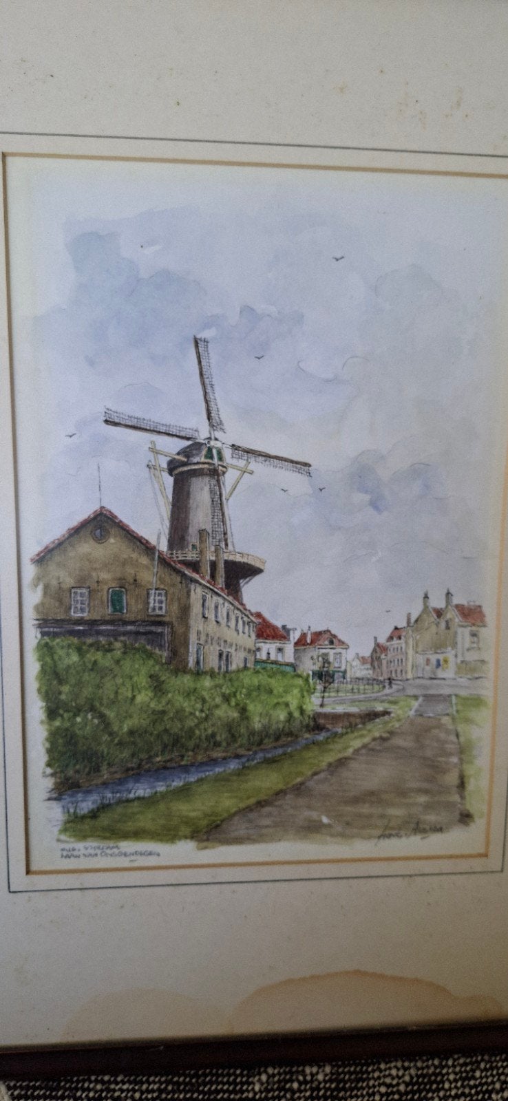 Aquarel van Schiedamse molen, Laan van Onsgenoegen., Antiek en Kunst, Ophalen of Verzenden