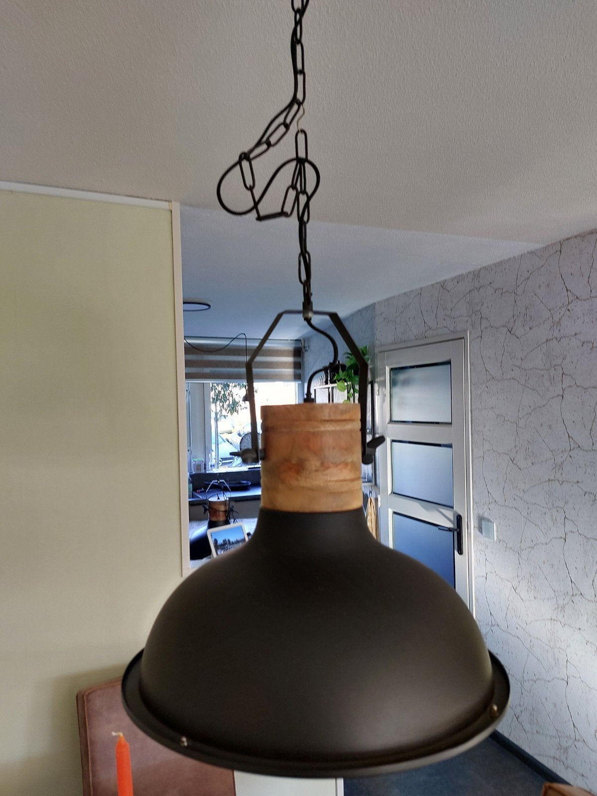 Twee industriële hanglampen mag ook per stuk, Ophalen, Gebruikt, E27 (groot), Industrieel