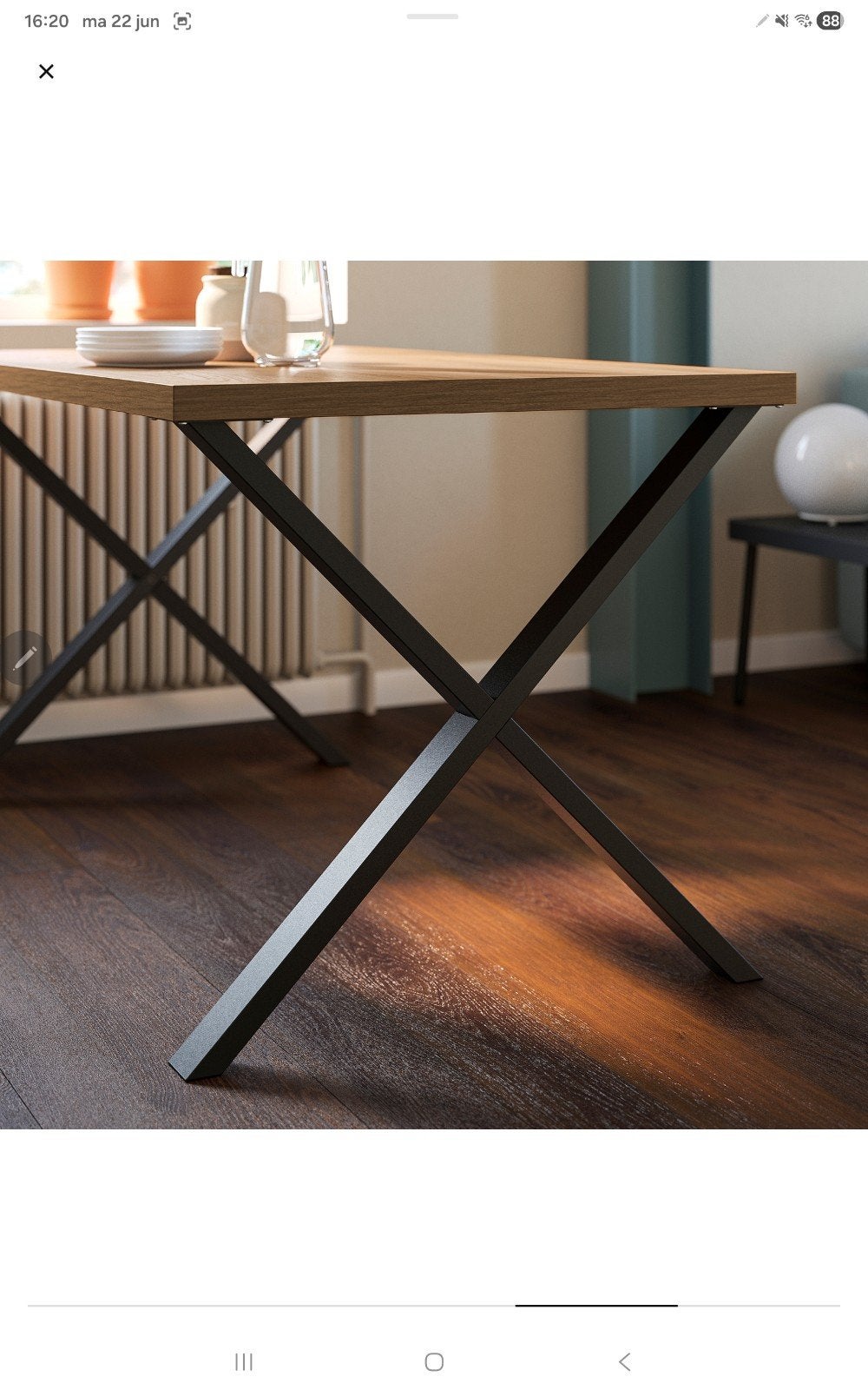 Tafelblad SKALSTA met metalen X-poten - 1x gebruikt, Huis en Inrichting, Tafelonderdelen, Ophalen, 100 tot 150 cm, Nieuw, 50 tot 100 cm