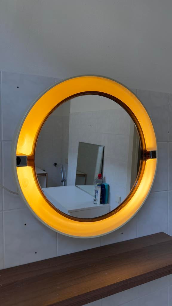 2x Retro Badkamerspiegel met Ingebouwde Verlichting - 61,5cm, Ophalen, Rond, Zo goed als nieuw, Minder dan 100 cm