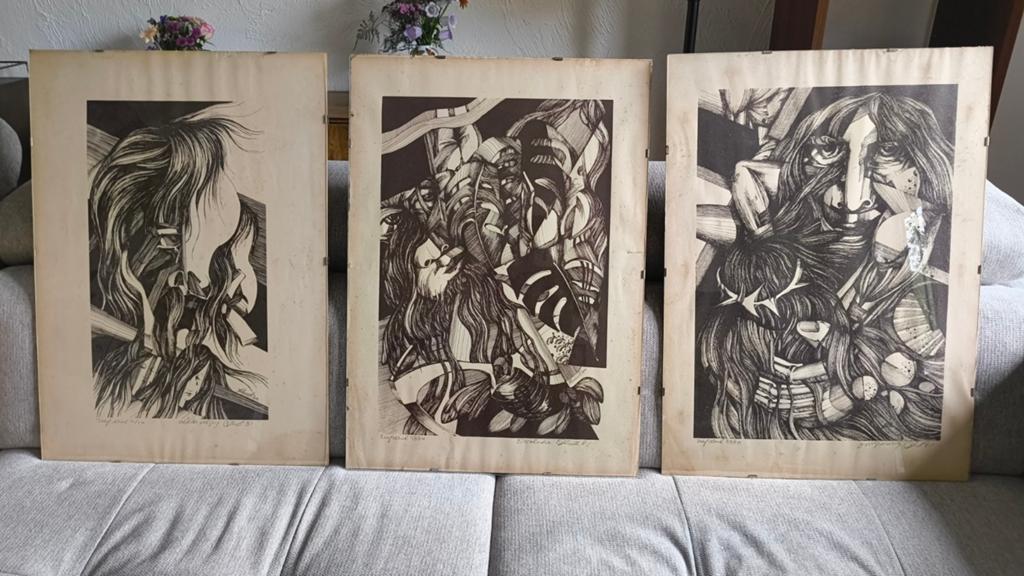 Gesigneerde drieluik van zeefdrukken van Zef Clement, Antiek en Kunst, Ophalen