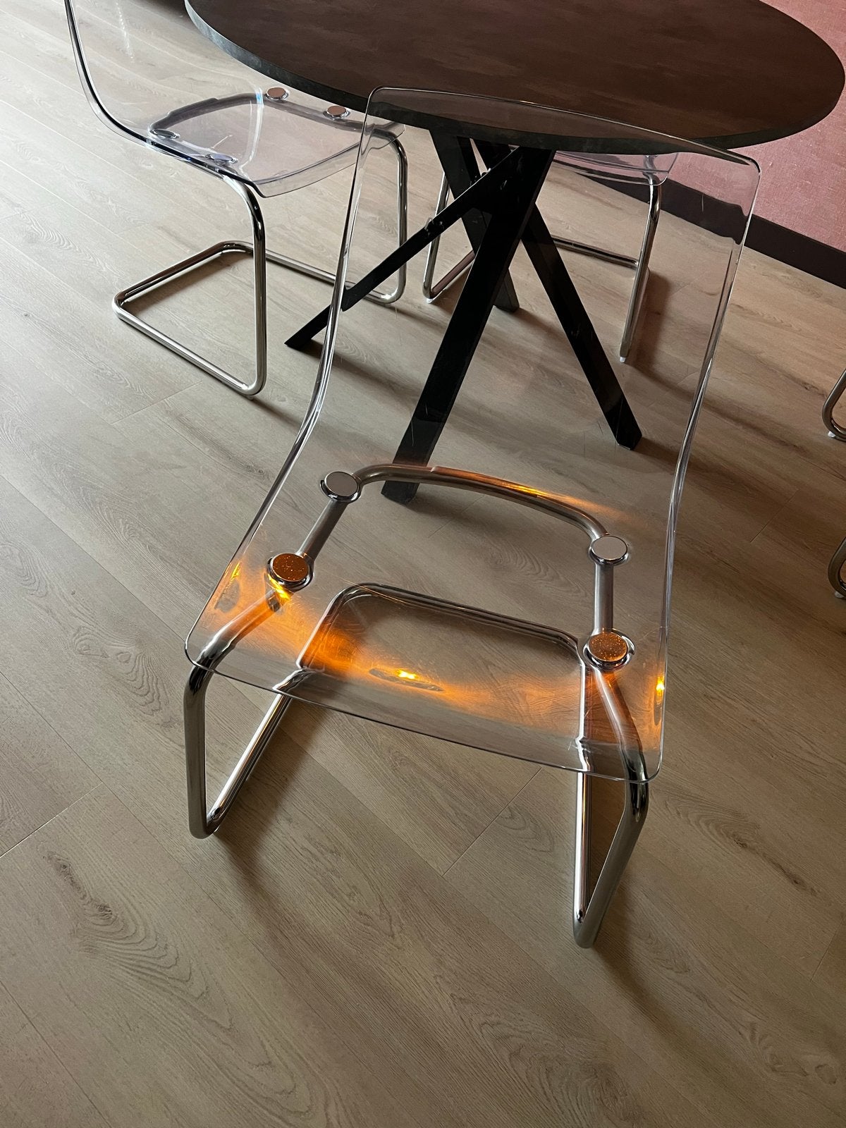 4 transparante stoelen Tobias, Huis en Inrichting, Ophalen of Verzenden, Gebruikt, Vier