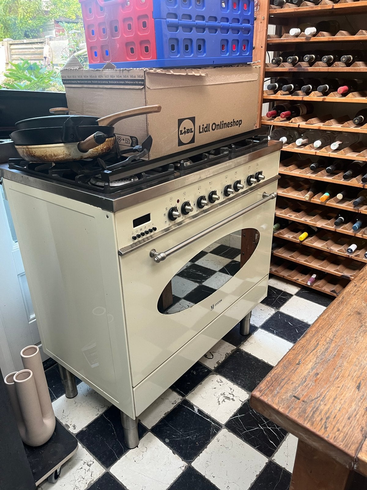 GRATIS AFHALEN M-System Gasfornuis met Oven - Crème 6 pits, Witgoed en Apparatuur, Ophalen, Gebruikt, 60 cm of meer, Grill