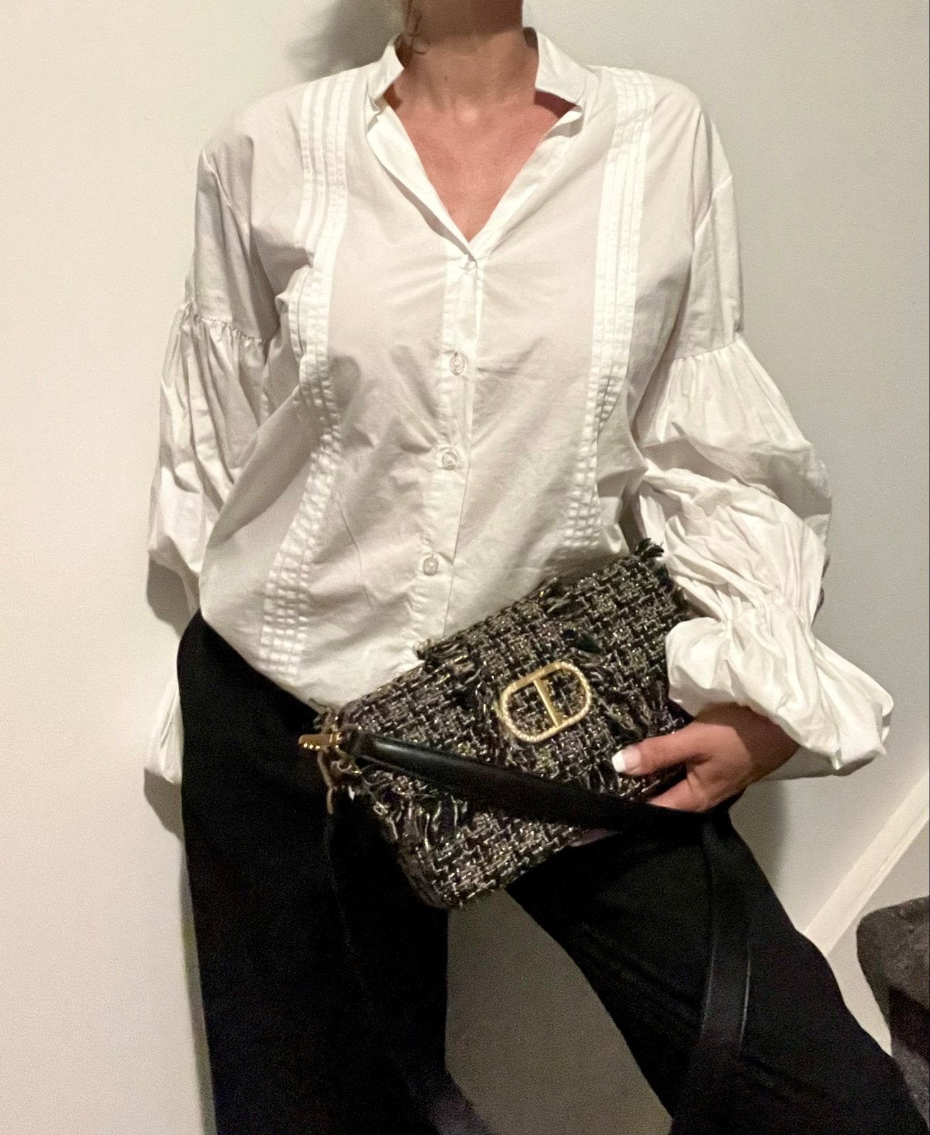 Twinset tas met 2 schouderbanden, parels en gouddraad, Ophalen of Verzenden, Nieuw, Zwart, Schoudertasje