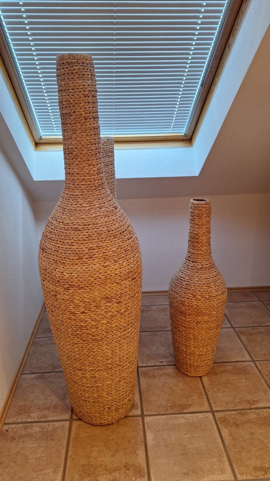 Set van 3 rieten siervazen - decoratieve flessen, Ophalen, Bruin, Met patroon/structuur, Natuurlijk materiaal