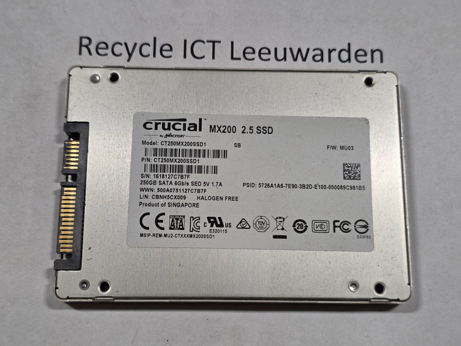Crucial MX200 250GB 2.5 inch SSD - SATA 6Gb/s, Computers en Software, Intern, Gebruikt, ., Ophalen of Verzenden