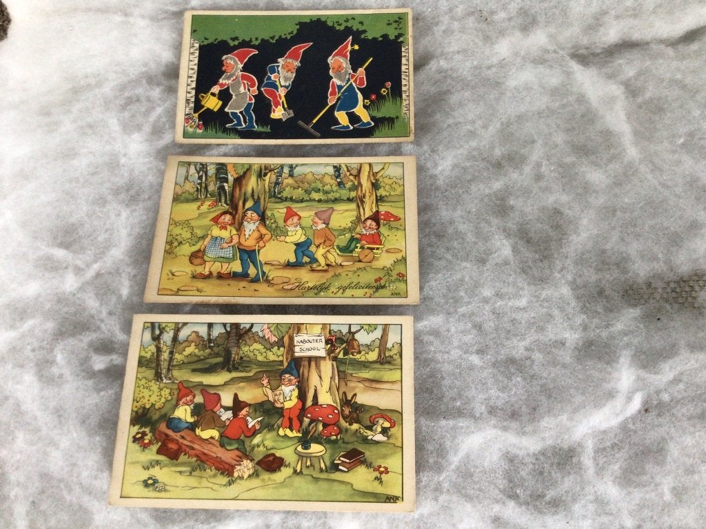 3 Oude kabouterkaarten. Jaren 50. Gelopen, Ophalen of Verzenden, Voor 1920