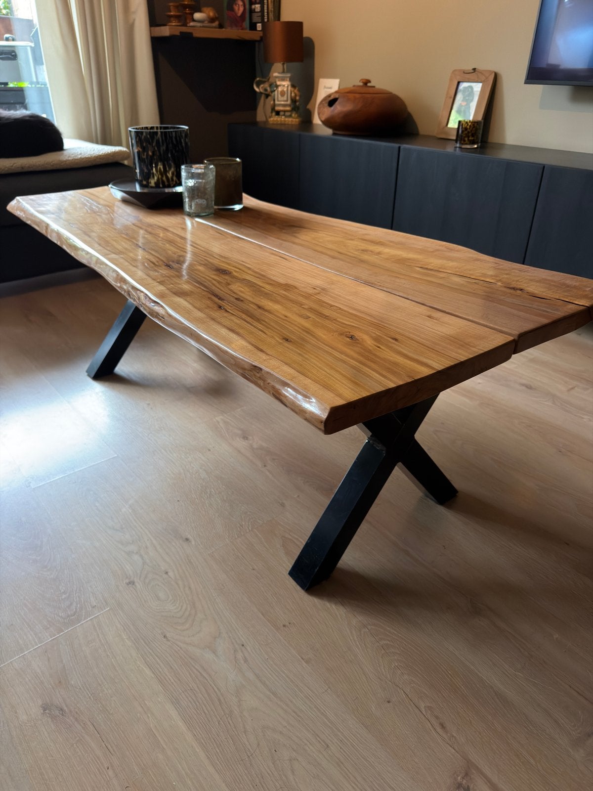 Z.g.a.n houte salon tafel., Huis en Inrichting, Tafels | Salontafels, Ophalen, 50 tot 100 cm, Zo goed als nieuw, 150 tot 200 cm