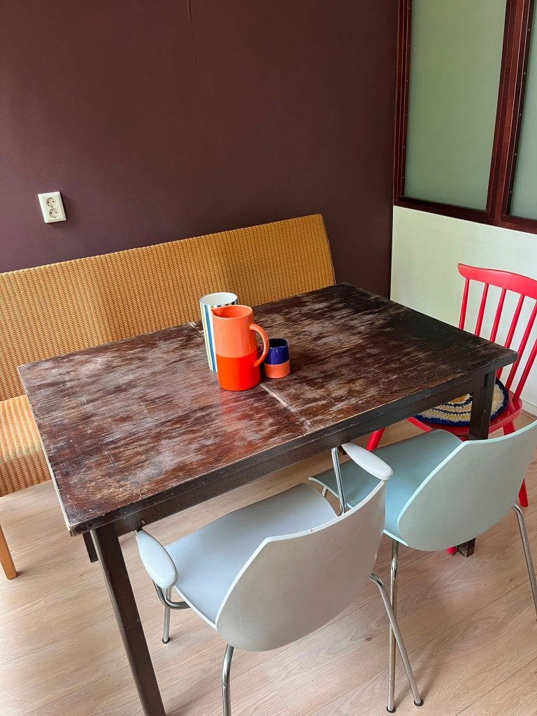 Houten eettafel/bureau, Huis en Inrichting, Ophalen, Gebruikt, 100 tot 150 cm, 50 tot 100 cm