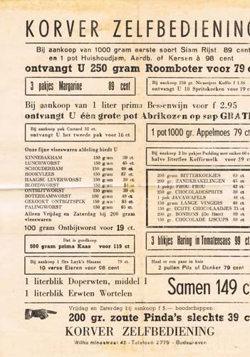 Korver Zelfbediening - Reclamefolder uit jaren '40, Verzamelen, Ophalen of Verzenden, Gebruikt, Reclamebord