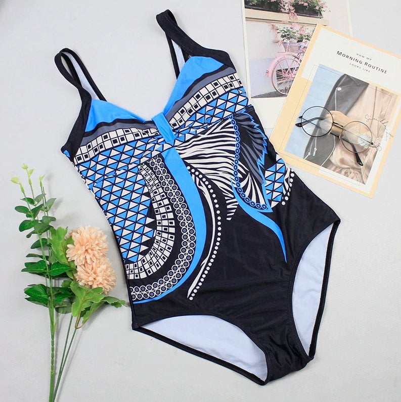 Blauw zwart retro badpak vintage dames vrouwen badmode, Kleding | Dames, Verzenden, Nieuw, Meerkleurig, Badpak