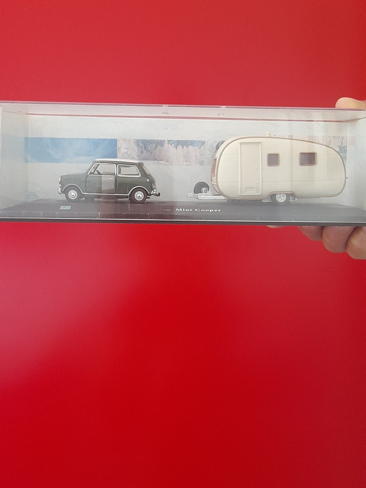 Mini Cooper met caravan schaalmodel, Ophalen of Verzenden