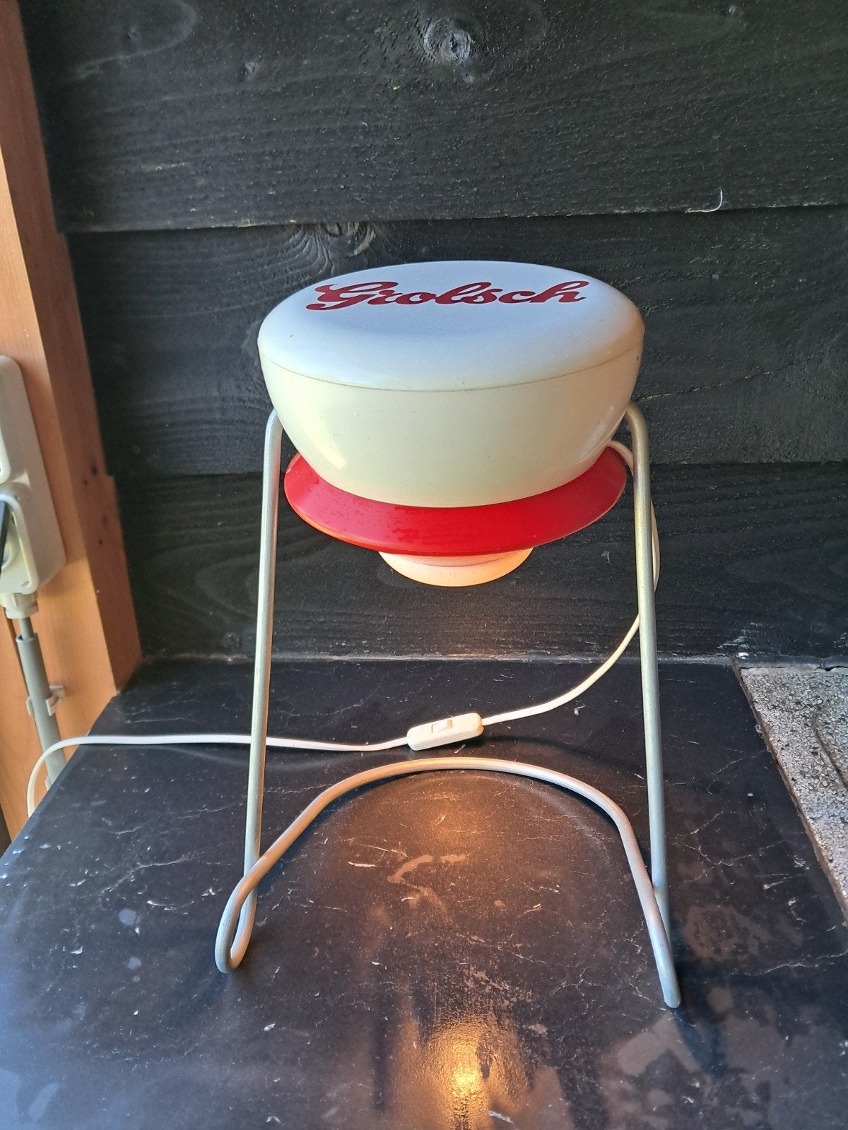Vintage Grolsch Tafellamp - Rood/Wit Design, Ophalen of Verzenden