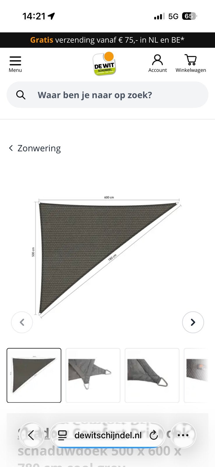 Schaduw doek nieuw in doos, Ophalen