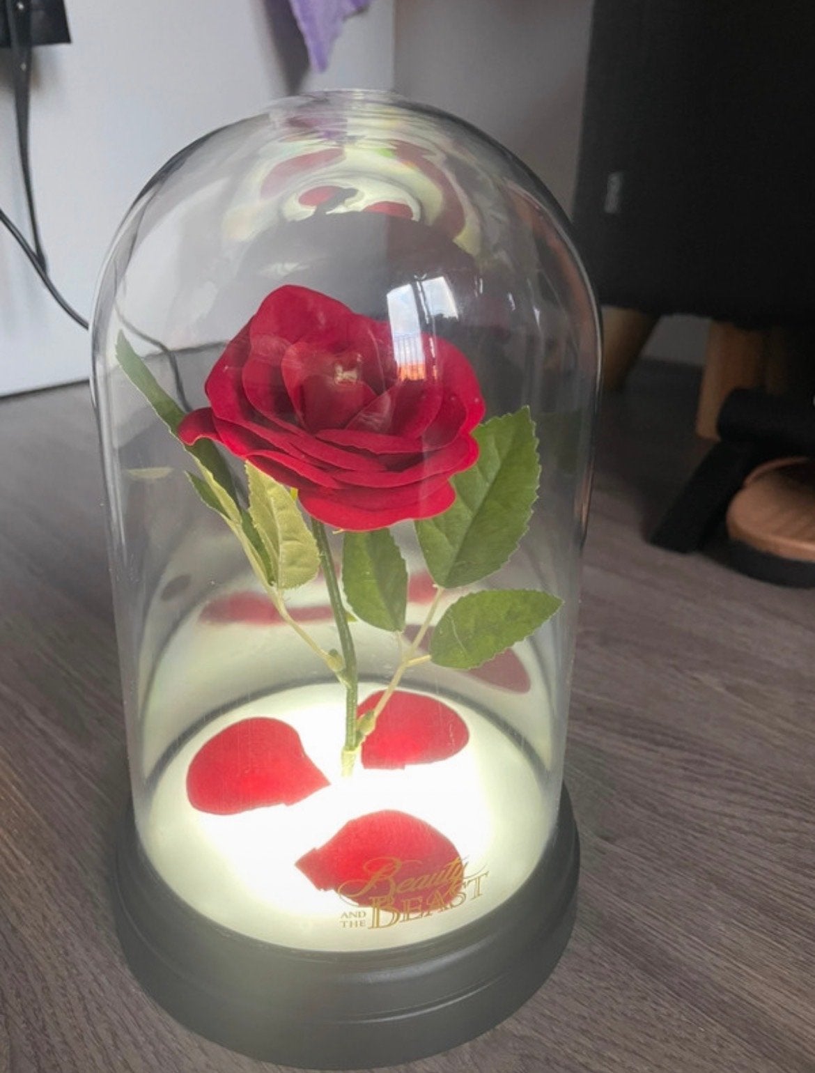 Betoverende Roos Lamp - Belle en het Beest, Gebruikt, Ophalen of Verzenden, Klassiek, Glas