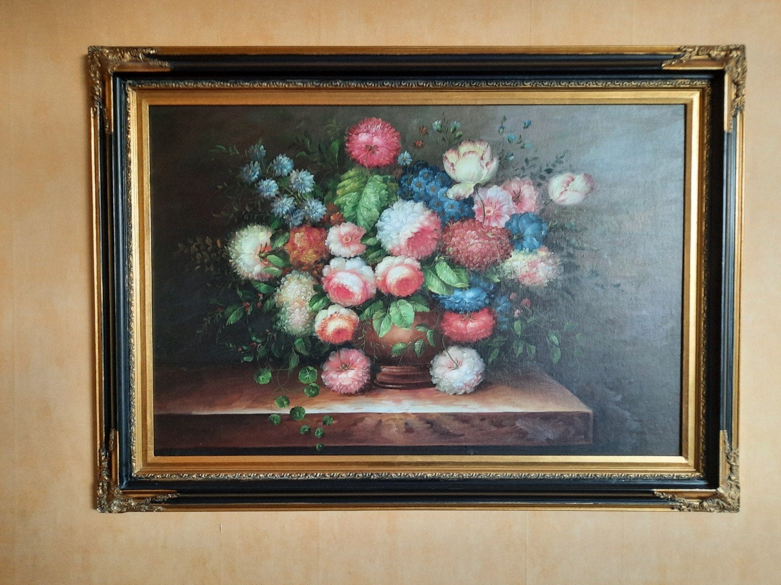 2 Prachtige bloemstilleven schilderijen in klassieke lijst, Ophalen