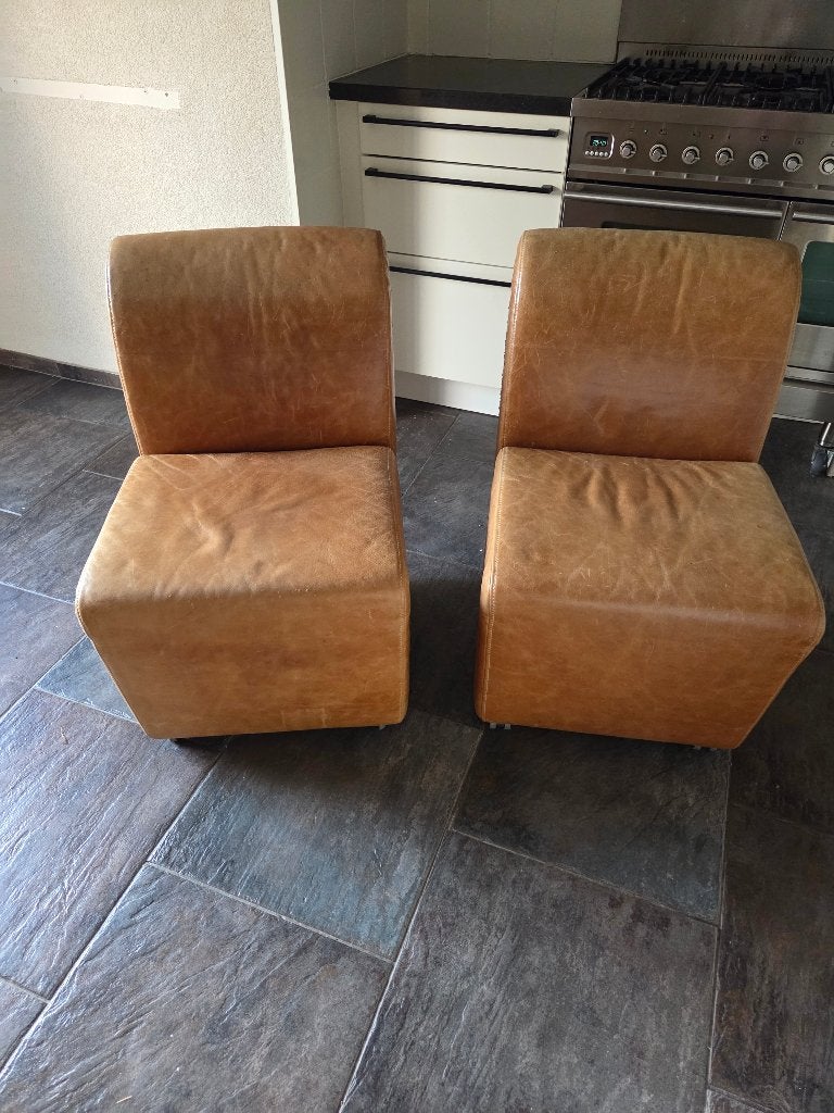Leren stoelen, Ophalen, Gebruikt, Twee, Bruin
