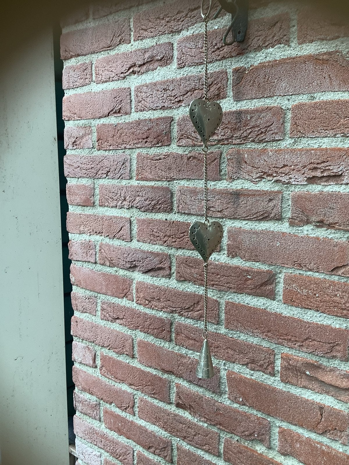 Vintage Zilverkleurige Hanger met Hartjes en Belletje, Vintage, Gebruikt, Ophalen of Verzenden, Metaal