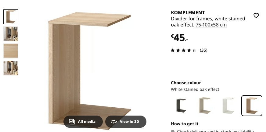 IKEA Pax Komplement Verdeler basiselementen/ Frames Divider, Ophalen, Nieuw, 50 tot 100 cm, Minder dan 100 cm