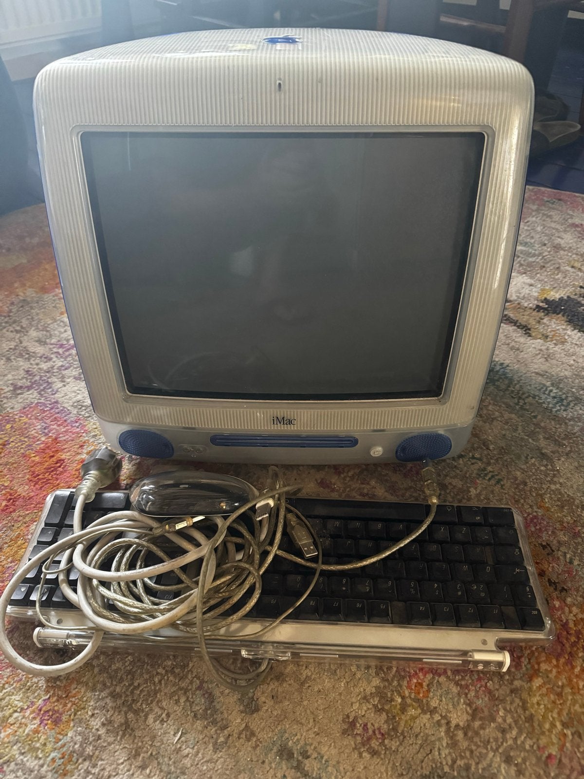Vintage Apple iMac G3 (Blauw) met Toetsenbord, Computers en Software, Apple Desktops, Gebruikt, iMac, Onbekend, Minder dan 2 Ghz