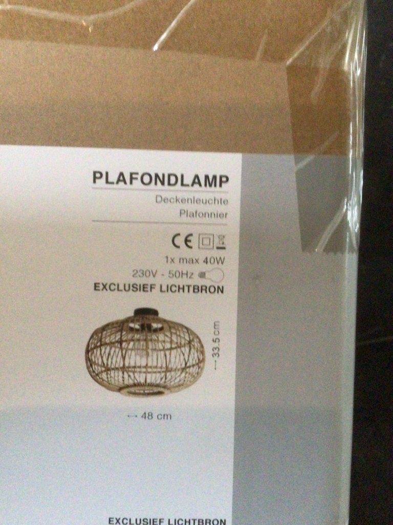 Nieuw Rotan plafondlamp in originele verpakking, Huis en Inrichting, Lampen | Plafondlampen, Ophalen, Nieuw