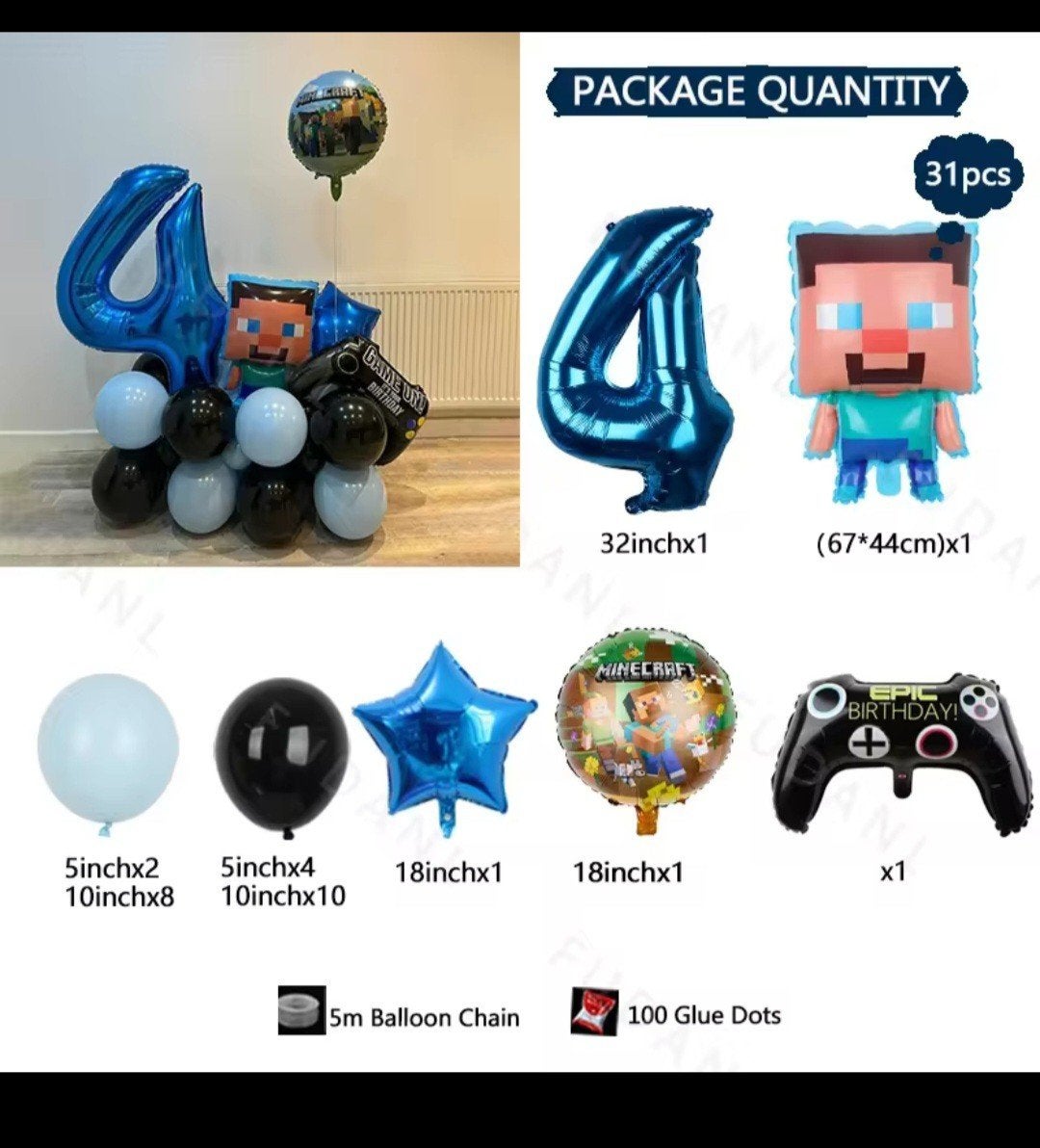 Nieuw Minecraft Verjaardag Ballonnen Set - 31 Stuks, Ophalen, Nieuw, Versiering, Verjaardag