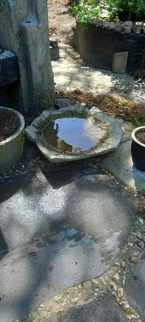 Betonnen waterschaal / vogelbad van Paulownablad, Ophalen of Verzenden