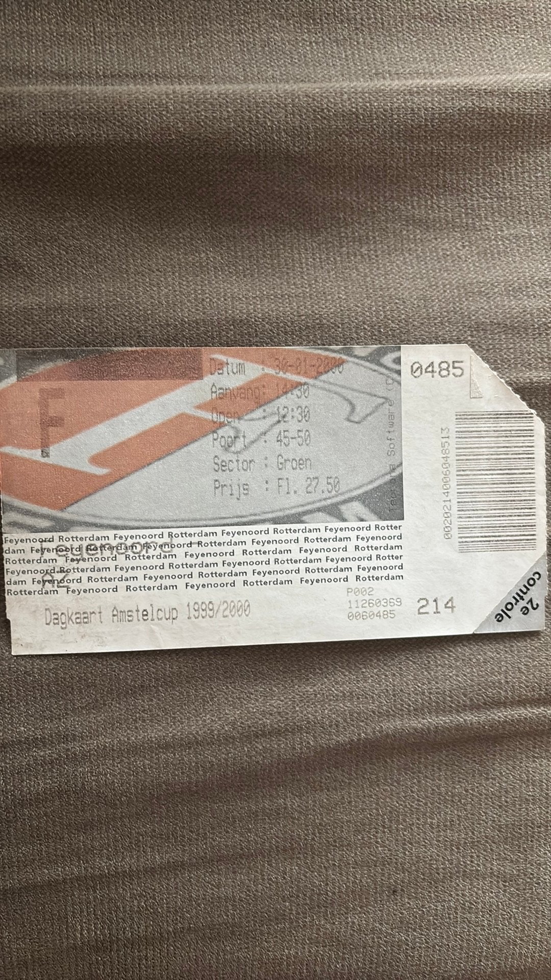 Oud stadionticket feyenoord az 2000 amstel cup, Ophalen of Verzenden, Zo goed als nieuw