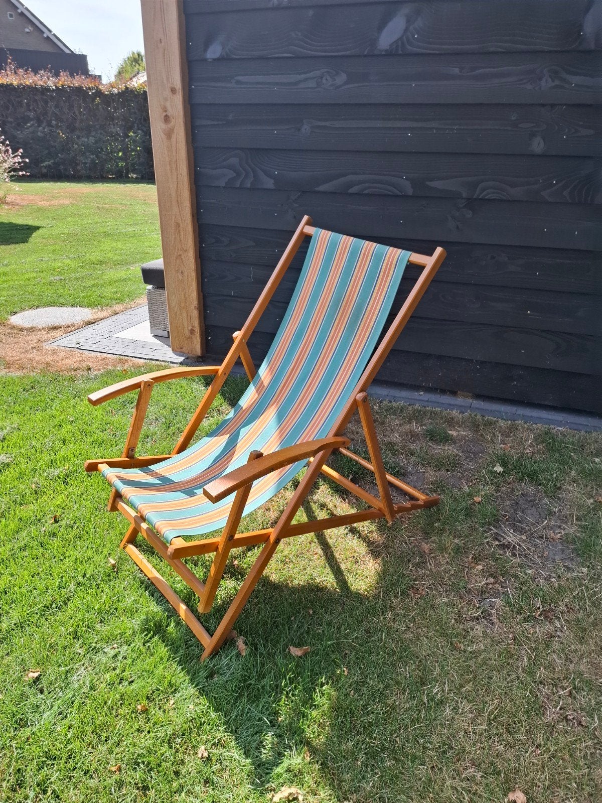 Vintage retro houten strandstoel, Ophalen, Gebruikt, Hout, Verstelbaar