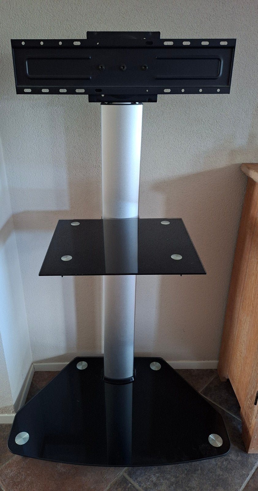 Modern TV Meubel Zwart Glas met zilveren Poot, Ophalen