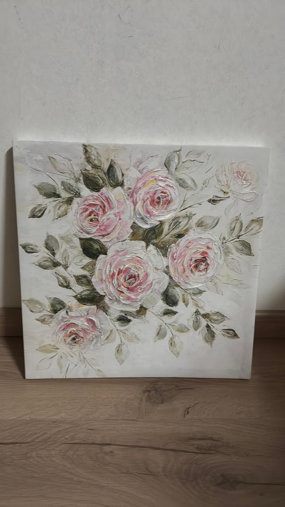 Canvas Schilderij Rozen 38x38cm - Handgeschilderd, Ophalen
