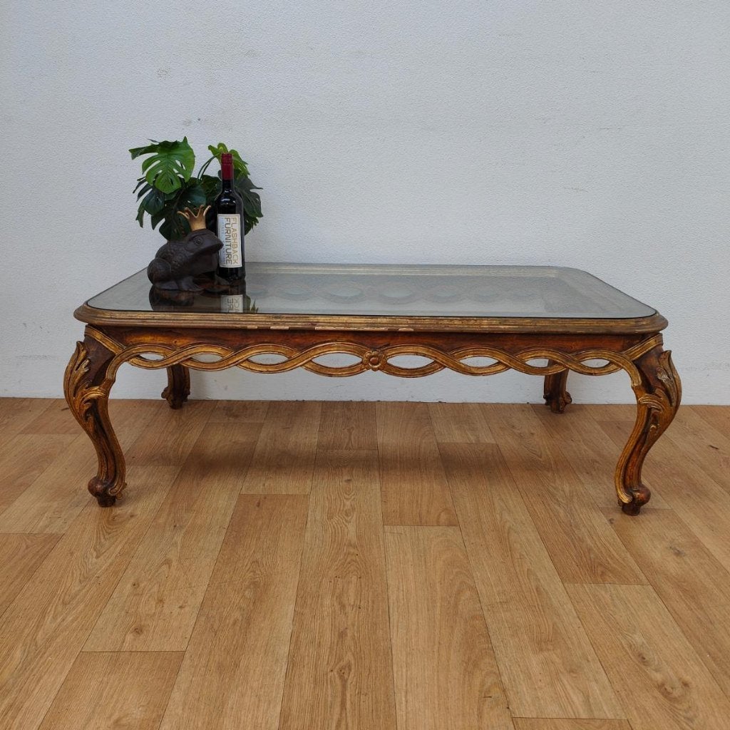 Vintage Regency Salontafel koffietafel met glazen blad 602, Valkenswaard, Gebruikt, 100 tot 150 cm, Info@flashbackfurniture.nl