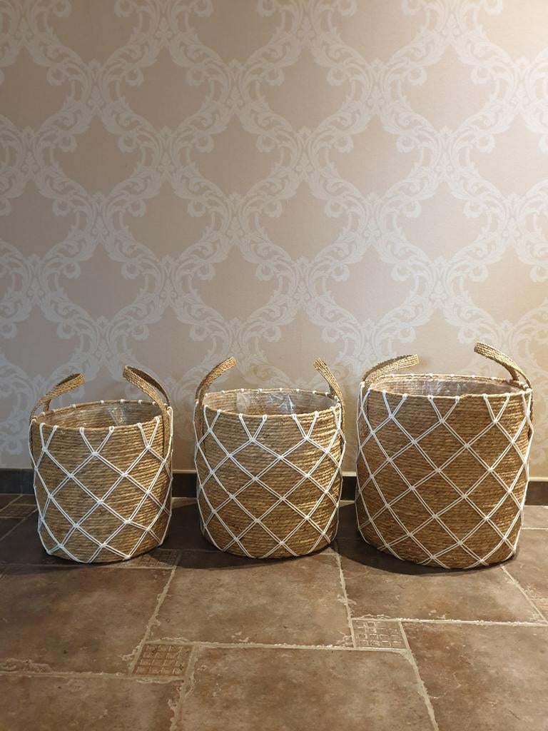 Prachtige 3-delige set boho manden - Japandi/Ibiza style, Mand, Rond, Nieuw, Ophalen of Verzenden