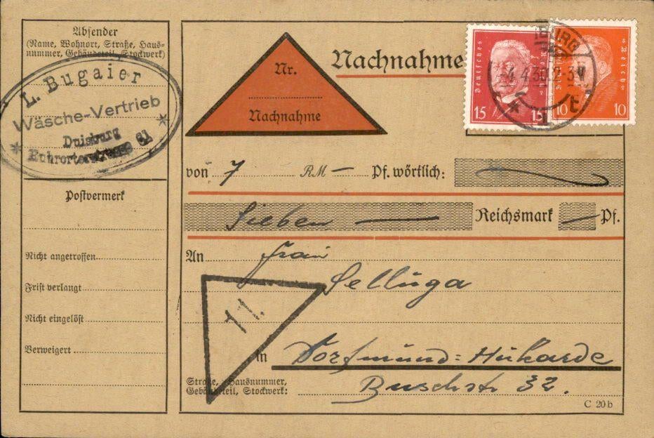 Duitse Rijk - Nachnahme - 1930, Postzegels en Munten, Brieven en Enveloppen | Buitenland, Verzenden, Briefkaart