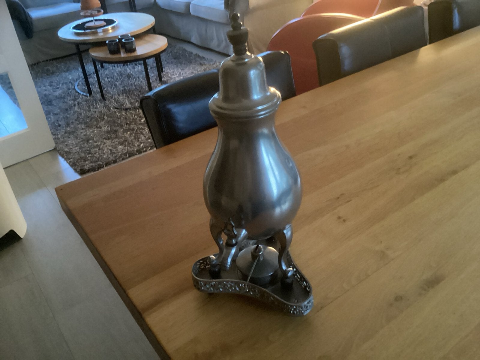 Antieke Tinnen Koffiekan met Warmhouder, Antiek en Kunst, Ophalen of Verzenden