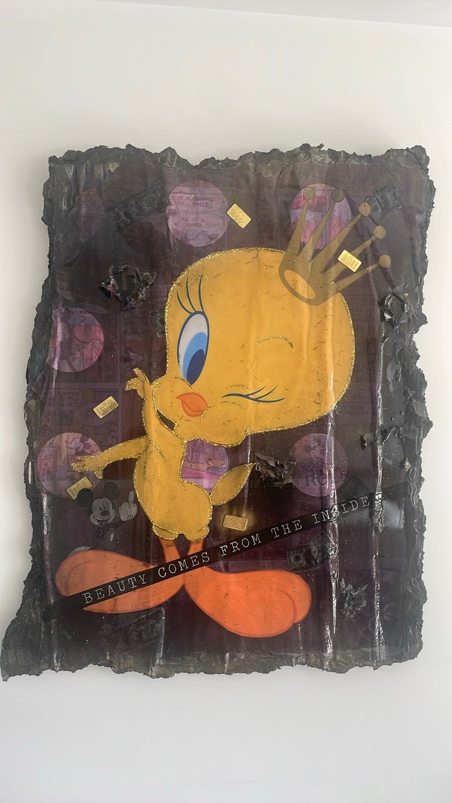 Epoxy kunstwerk: Tweety; Disney-stijl, à la Bram Reijnders, Antiek en Kunst, Ophalen, Kunststof, Met textuur, Stripfiguren/cartoons