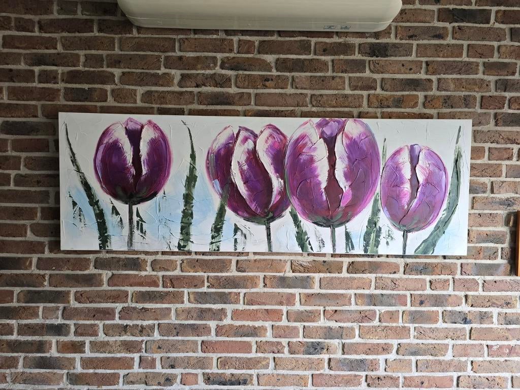 Handgeschilderd schilderij met paarse tulpen, Ophalen