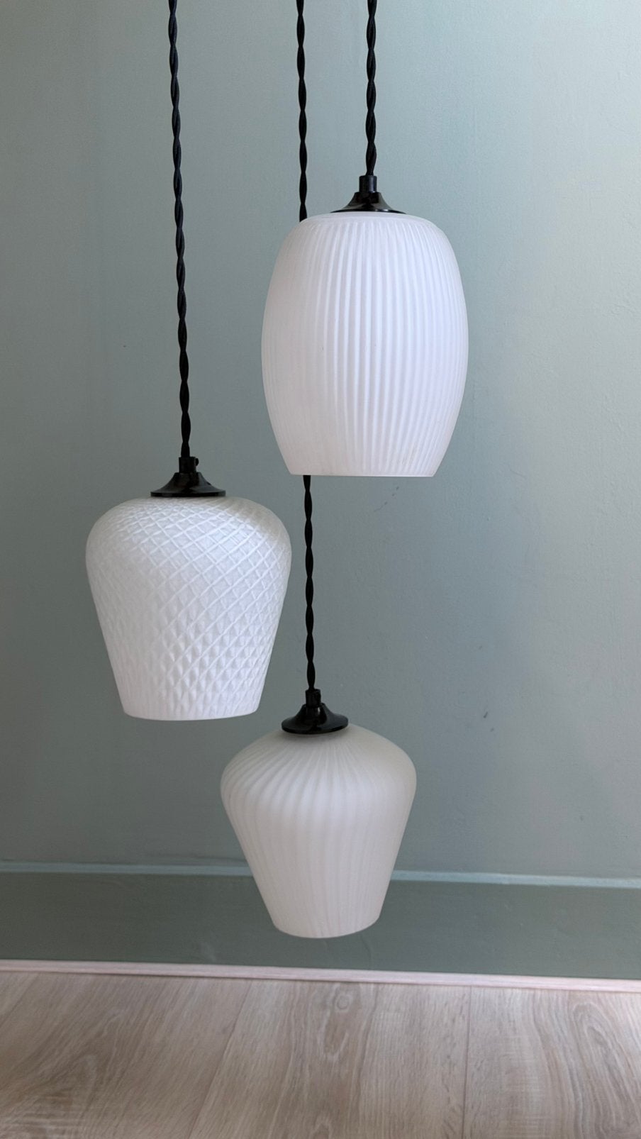 Vintage lamp hanglamp pendellamp cascade lamp, Ophalen of Verzenden, Gebruikt, Glas, E27 (groot)