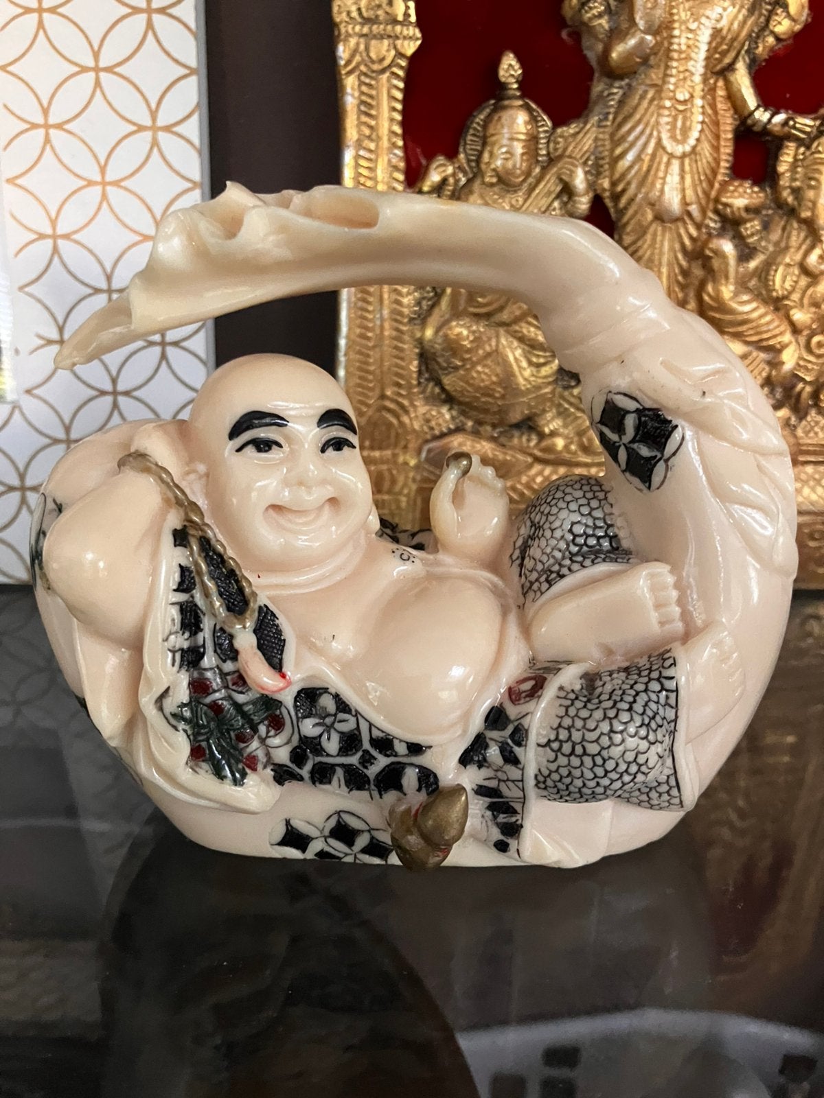 Vintage Chinese Hotei van Resin / Faux Ivory, Ophalen of Verzenden