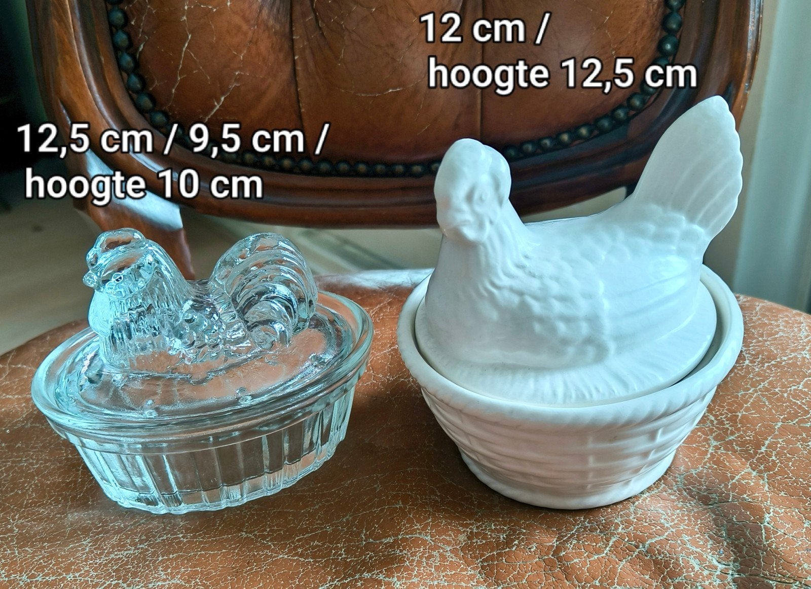 Set van 2 Kippenboterpotten / haan : Glas en Keramiek, Ophalen of Verzenden