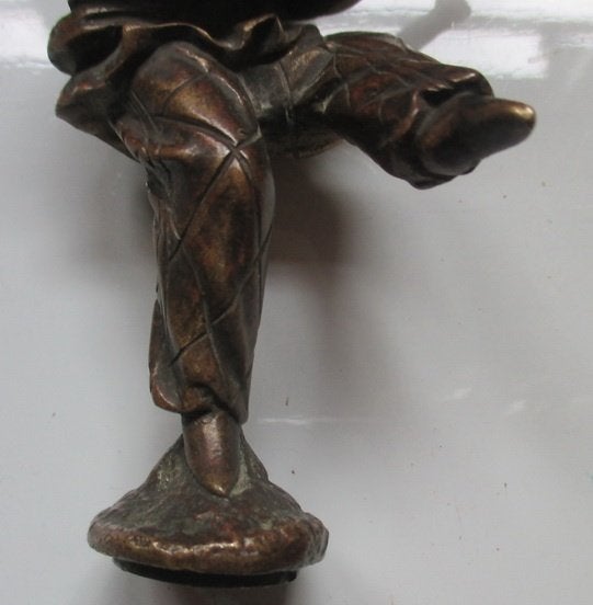 antieke bronzen wax stempel minestreel met luit pierrot A, Verzenden