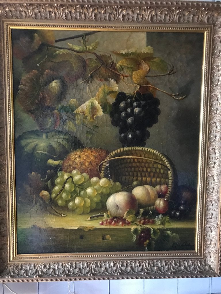 olieverf fruit stilleven 19 eeuw doek op paneel, Doek, Stilleven, Ophalen of Verzenden, Olieverf